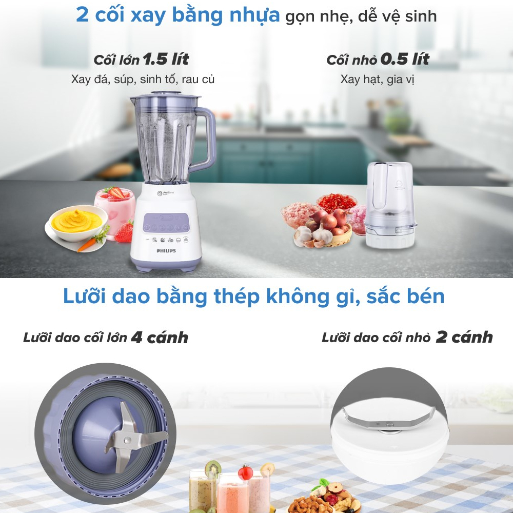 Máy xay sinh tố đa năng Philips HR2221/00 công suất 700W, xuất xứ Indonesia - Hàng chính hãng