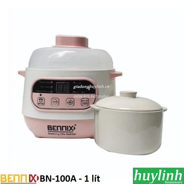 Nồi chưng yến - tiềm - nấu cách thuỷ 1 lít Bennix BN-100A - Màu hồng - Hàng chính hãng