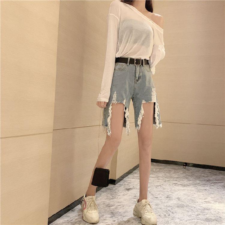 Quần lửng jean unisex rách lớn Mã: NL0525