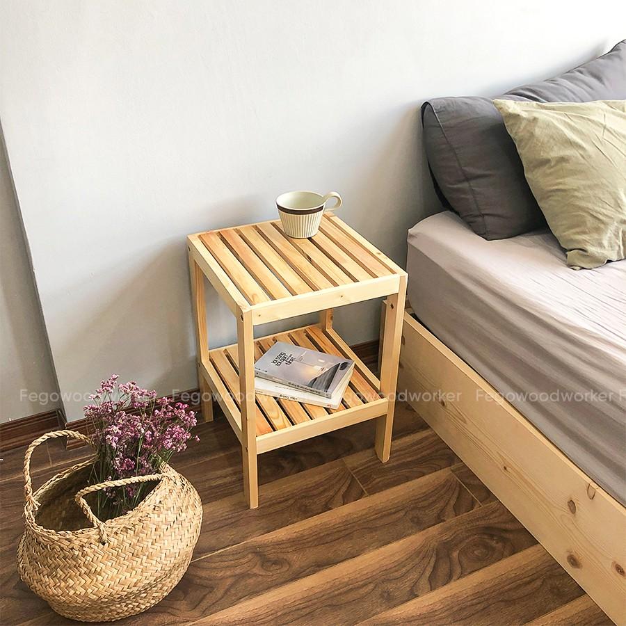 Kệ gỗ tab đầu giường 2 tầng tự lắp ráp / Tủ để đầu giường phòng ngủ/ Giá để đồ Tab gỗ Decor phòng ngủ