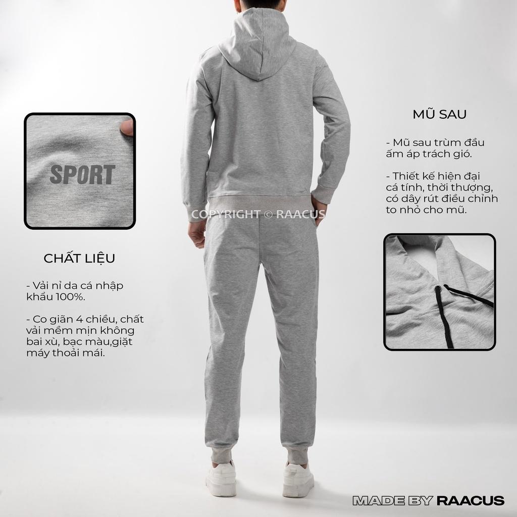 Bộ nỉ nam RAACUS chất nỉ da cá cao cấp mùa đông, bộ thể thao nam chất nỉ thu đông SPORT - D1DBD218