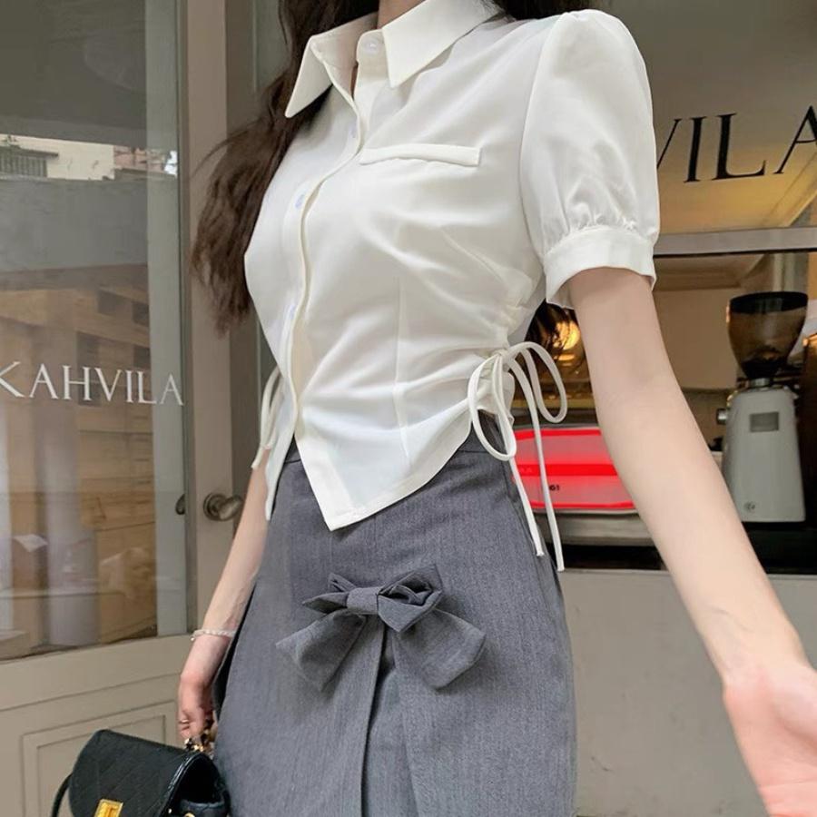 Áo sơ mi nữ bigsize rút dây eo, Áo kiểu nữ big size form rộng vải kate lụa 58-95kg SM11 - Màu hồng