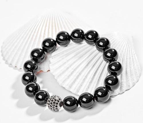 Vòng Tay Đá Thạch Anh Đen Charm Bạc 925 Cầu