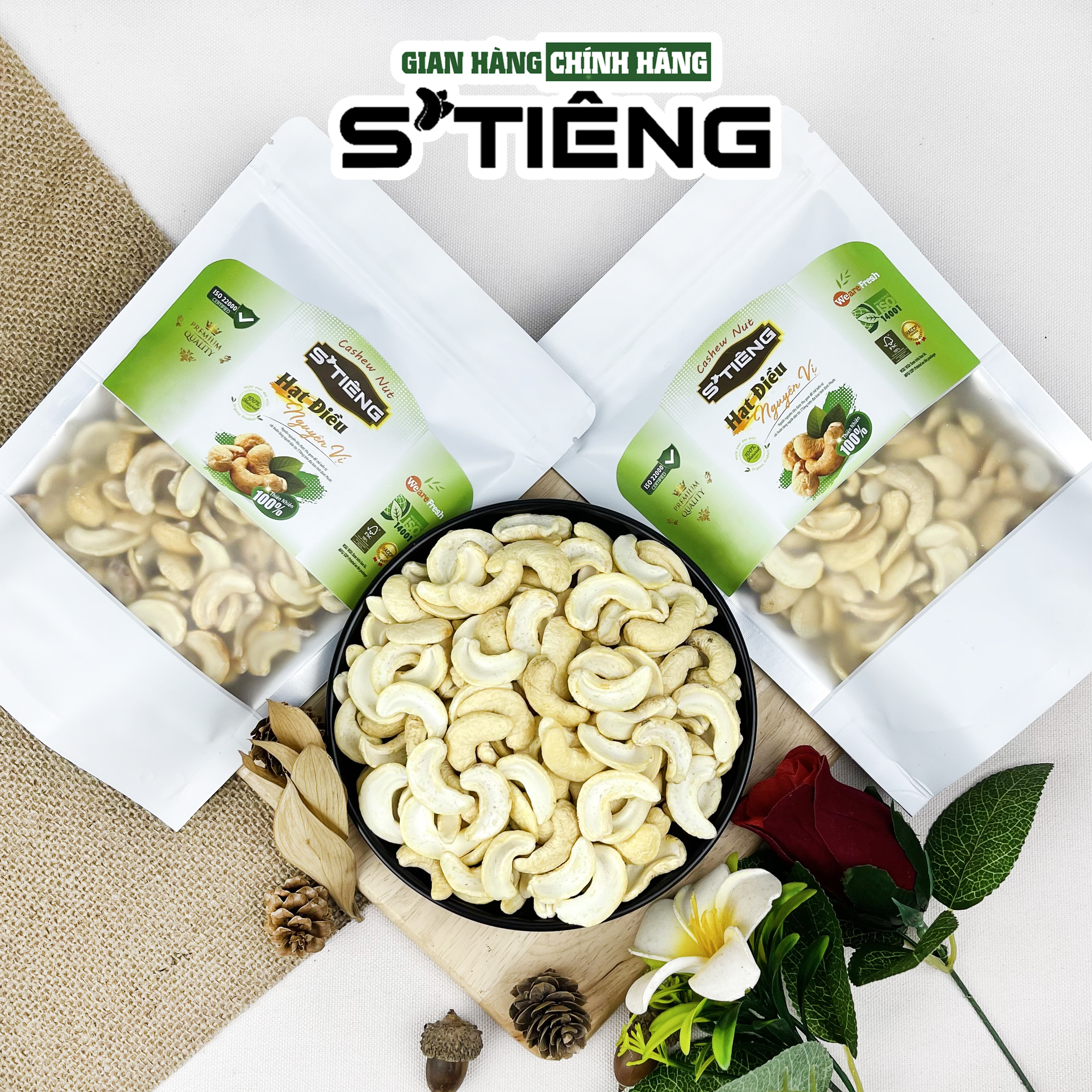 Hạt Điều Nguyên Vị Sấy Chín Không Muối Sạch Vỏ S'TIÊNG Loại Vỡ Đôi