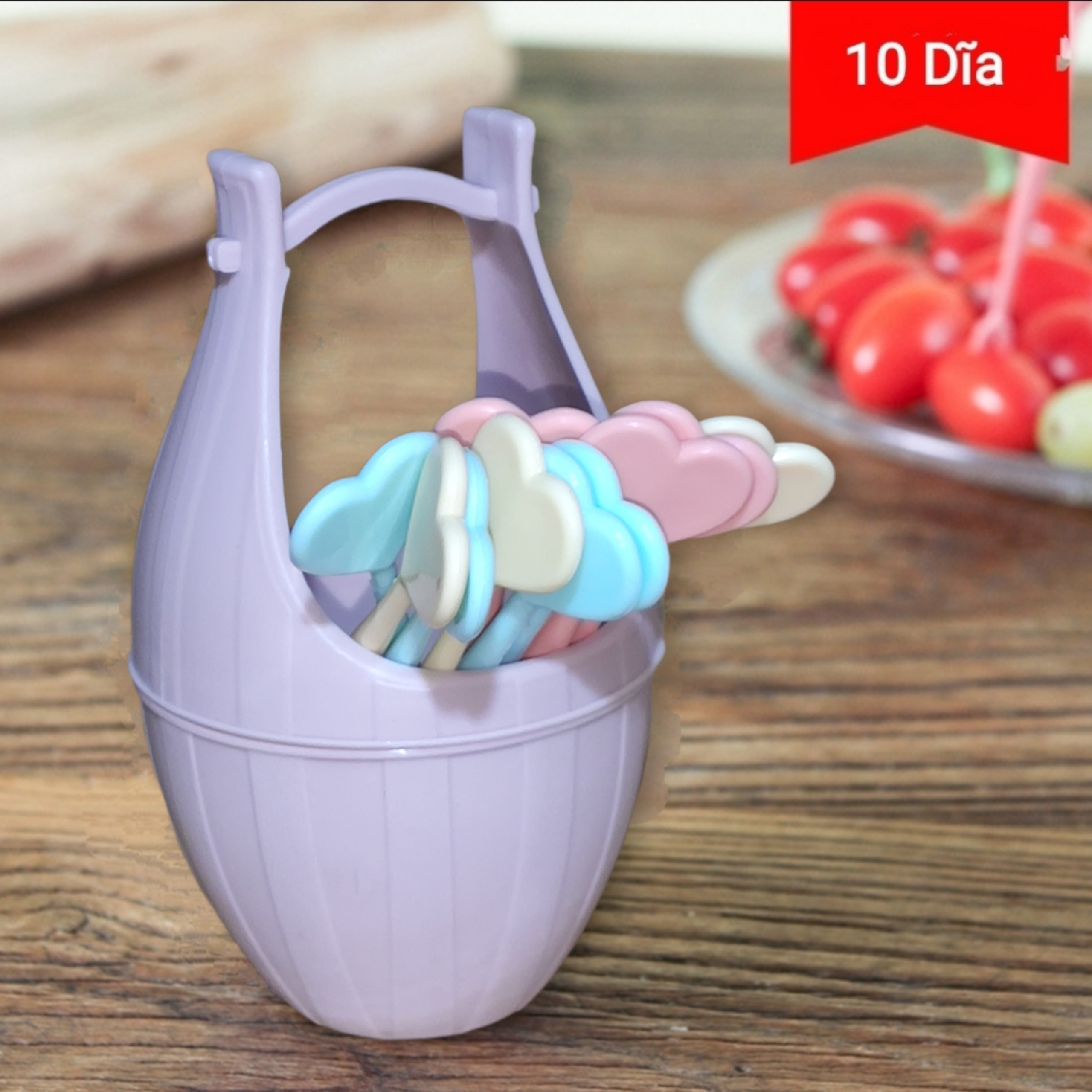 Bộ giỏ 10 Dĩa Cao Cấp ăn Hoa Quả Tráng miệng tiện lợi - Nĩa ăn hoa quả trái cây