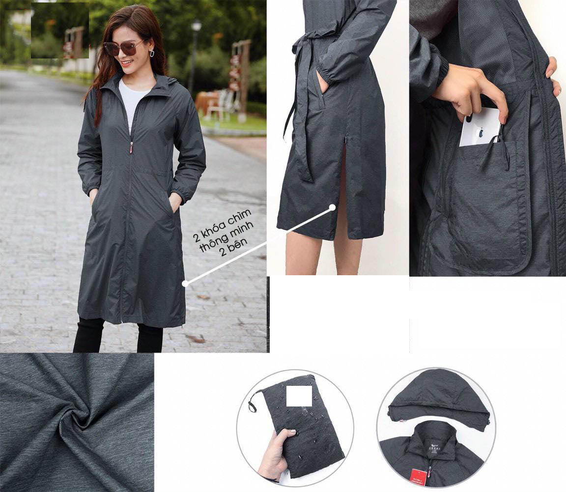 Áo gió nữ dáng Mangto- Hàng cao cấp, dài tới gối ,vải gió xước, chống thấm, chống mốc, cản bụi, giữ nhiệt, thời trang, sang trọng.