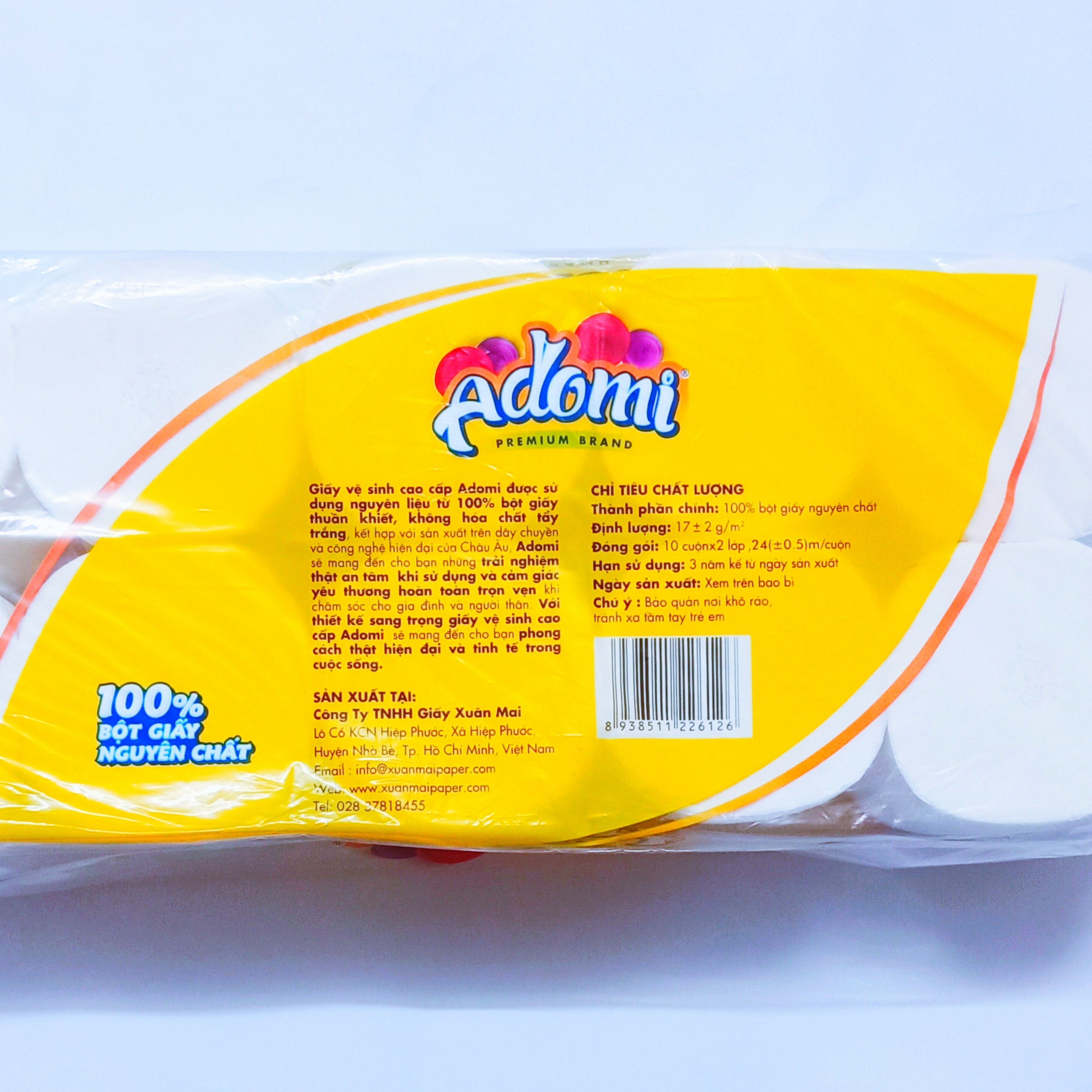 Giấy cuộn không lõi cao cấp ADOMI 100% bột giấy nguyên chất tiêu chuẩn xuất khẩu Châu Âu
