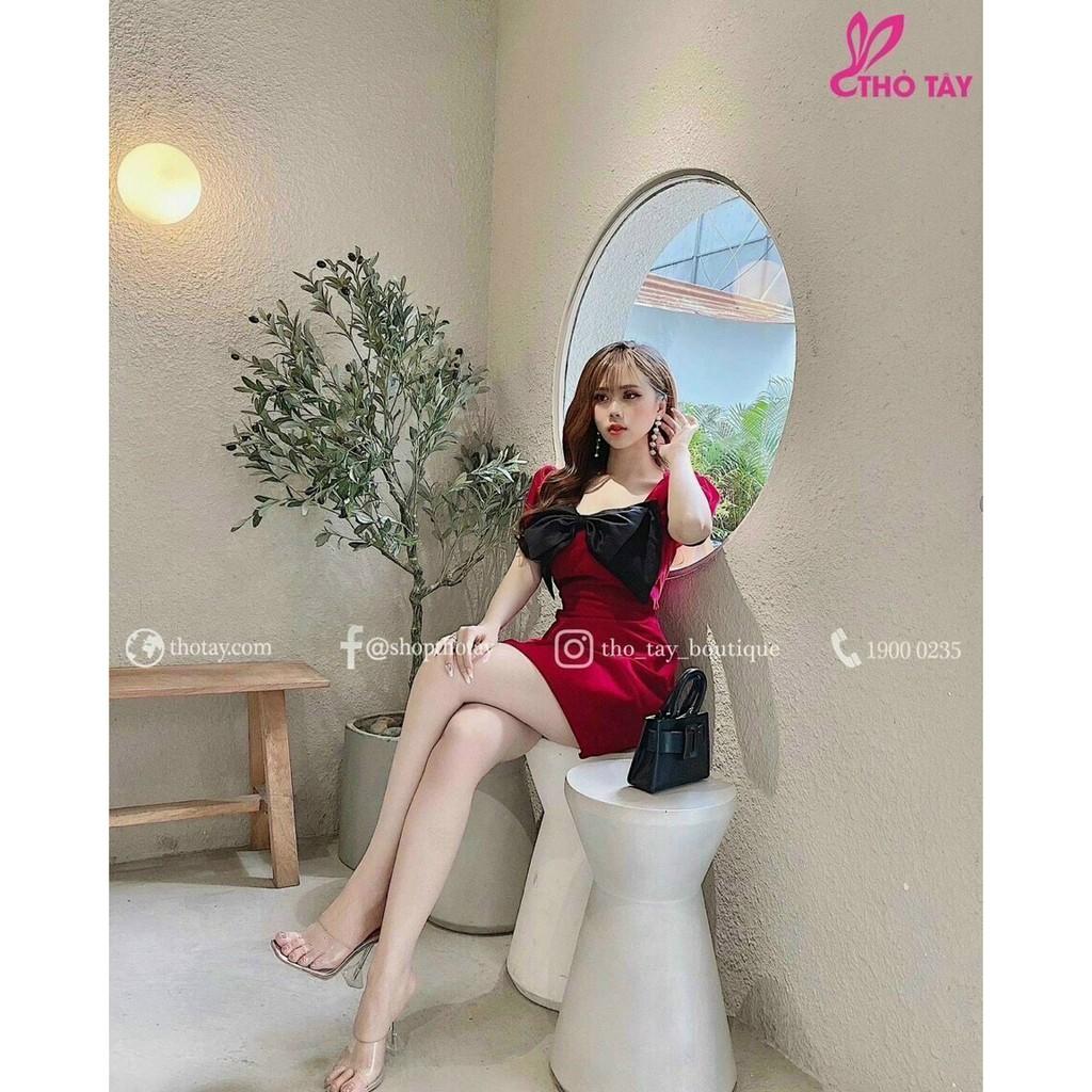 Đầm tay phồng cổ vuông kết nơ voan dịu dàng nữ tính