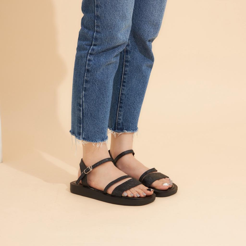 Giày Sandal Nữ MWC 2971 - Giày Sandal Quai Ngang Kim Tuyến Phối Quai Mảnh Cách Điệu Đế Bằng Thời Trang