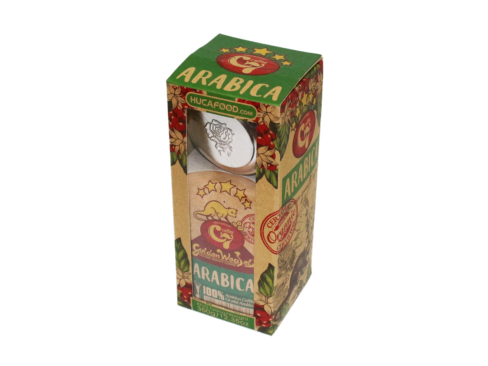 Cà Phê Bột Nguyên Chất 100% Arabica Con Chồn Vàng Hộp 350Gr - Huca Food