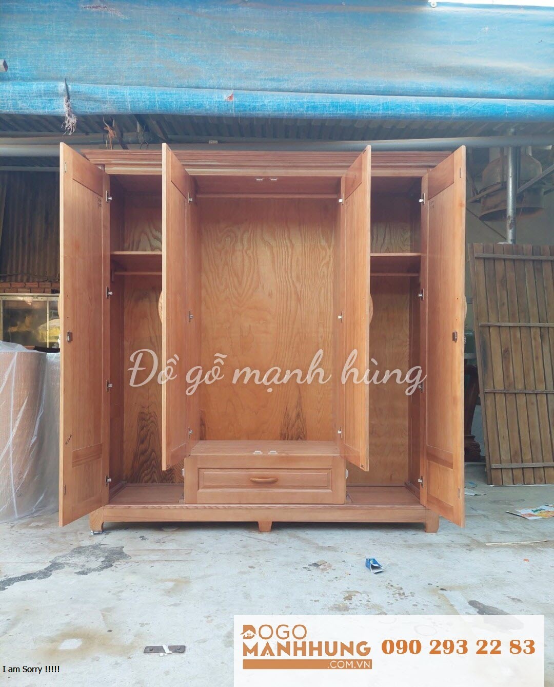 Tủ quần áo gỗ sồi tự nhiên 2m x 2m10