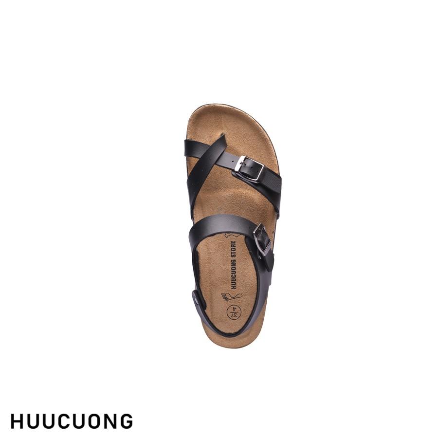 Sandal unisex HuuCuong xỏ ngón đen đế trấu