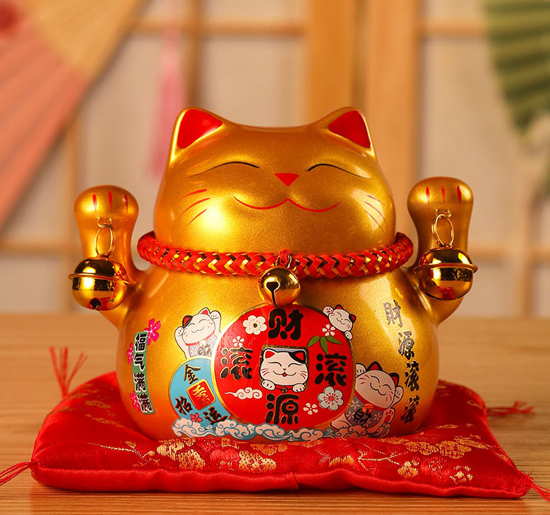 Mèo Thần Tài Maneki Neko Vẫy Tài Lộc, Chiêu Tài Lộc Xua Tan Vận Đen, Kèm Đệm Lót (Nhiều màu)