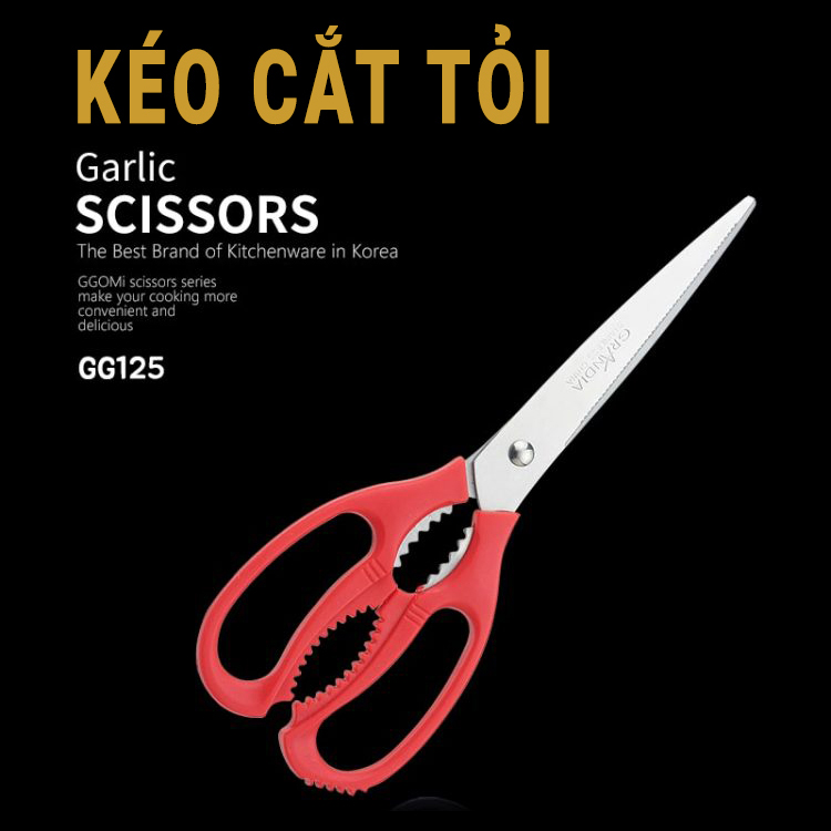Kéo cắt tỏi chuyên dụng nhà bếp dài 23cm, lưỡi kéo dài 12cm bằng thép không gỉ GGOMi Hàn Quốc GG125