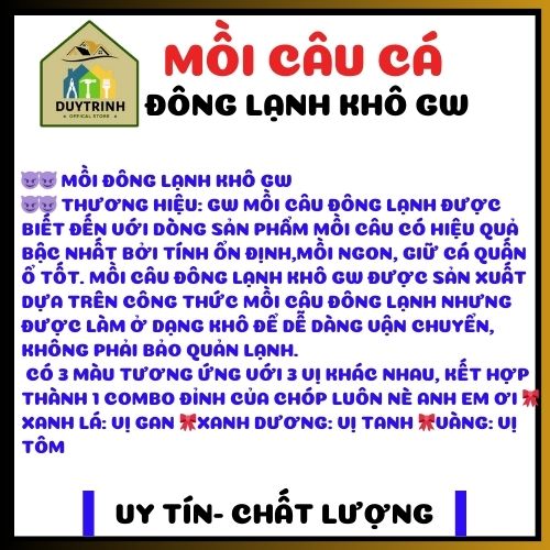 [HCM] Mồi Câu Cà Đông Lạnh Khô GW - Combo 3 gói: vị Tôm, vị Gan, vị Tanh