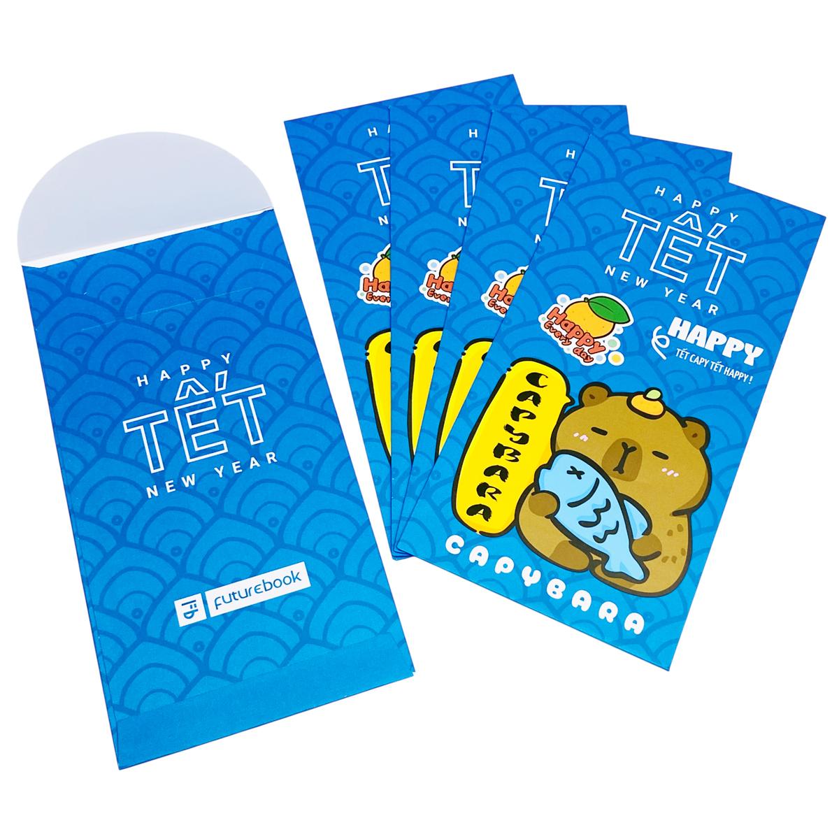 Bộ 5 Bao Lì Xì Tết Bính Ngọ 2026 - Capybara - futurebook L184 - Màu Xanh Dương