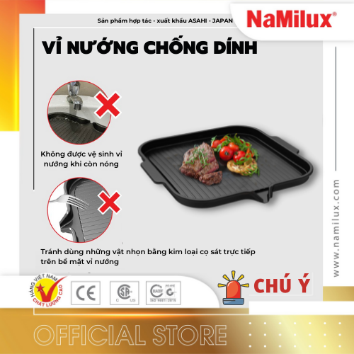 Vỉ Nướng Chống Dính Không Khói NaMilux│Phủ Lớp Chống Dính Teflon Whitford│Có Rãnh Thoát Mỡ│Hàng Chính Hãng