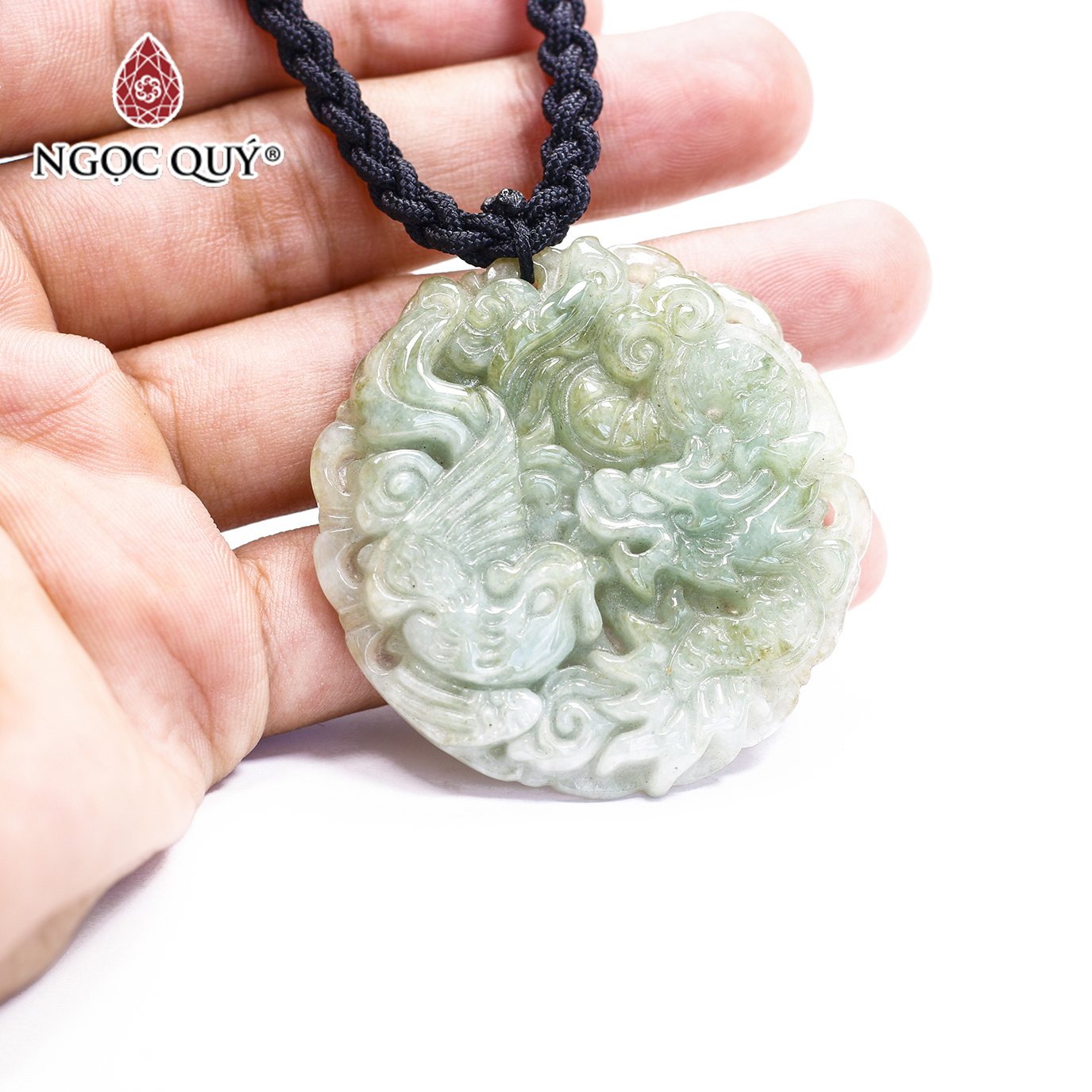 Mặt dây chuyền cẩm thạch long phụng 45mm mệnh hỏa , mộc - Ngọc Quý Gemstones