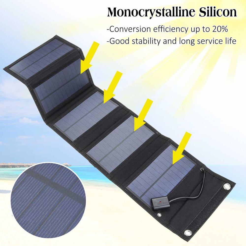 Bộ sạc năng lượng mặt trời 5V 15W nhỏ gọn với 5 tấm pin mặt trời gấp lại để di chuyển không thấm nước