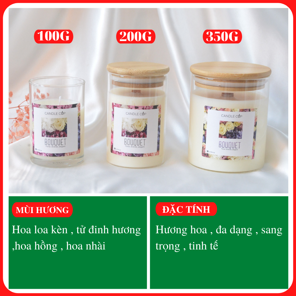 Nến thơm AGAYA (Candle Cup) mùi BOUQUET - Nến thơm tinh dầu thiên nhiên mùi hương nồng ấm với kỷ niệm đẹp