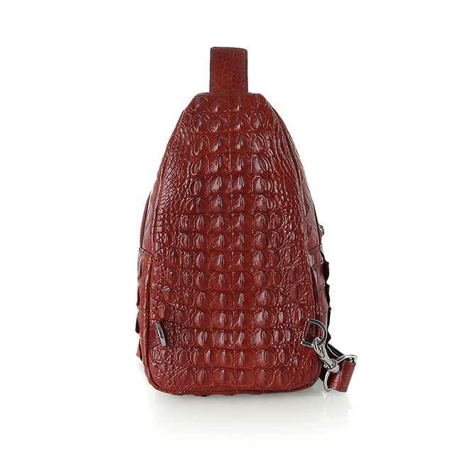 Túi đeo trước nam da cá sấu Huy Hoàng đầu cá sấu màu nâu đỏ HC6292