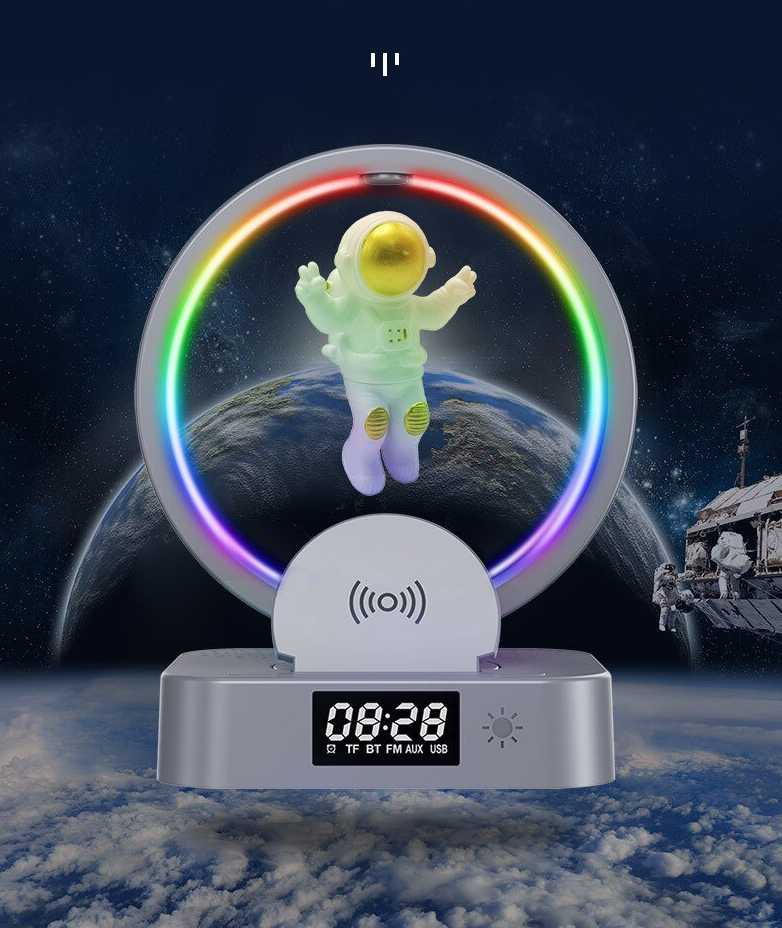 Loa bluetooth đa năng kiêm Sạc không dây, Đồng hồ, Đèn led RGB Astronaut in Space