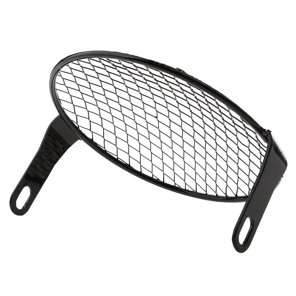 Black Metal Motorcycle Retro Headlight Head Lamp Light With Grill Cover