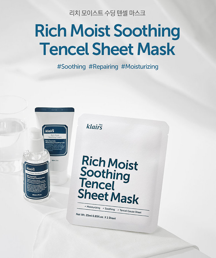 Mặt nạ dưỡng ẩm sâu, làm dịu dành cho da nhạy cảm, kích ứng Klairs Rich  Moist Soothing Tencel Sheet Mask 25ml | Viebeauty Cosmetics | Tiki