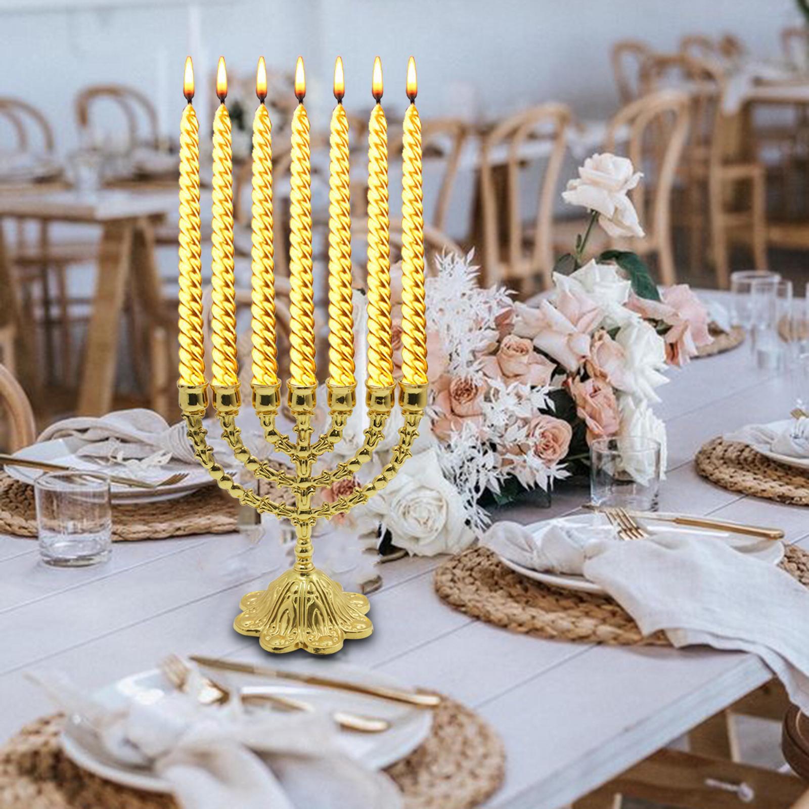 Hanukkah Menorah Metal Candle Holder Tealight Holder 7 Branches Candlestick for Candlelight Dinner Party Decorations Home Decor Height 17cm