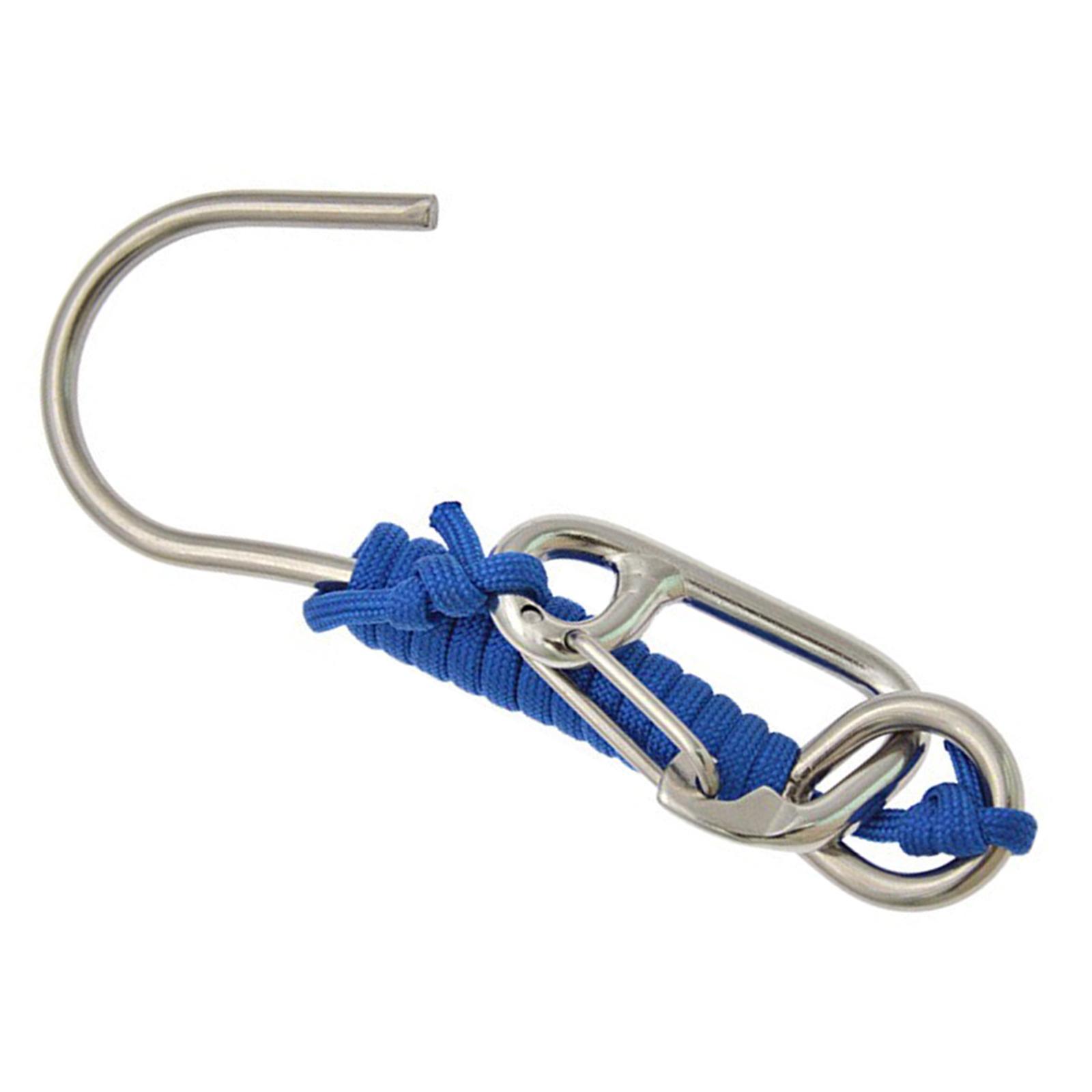 Diving Hook Stainless Steel Double Hook with Spiral Coil Lanyard and Quick Release Buckle