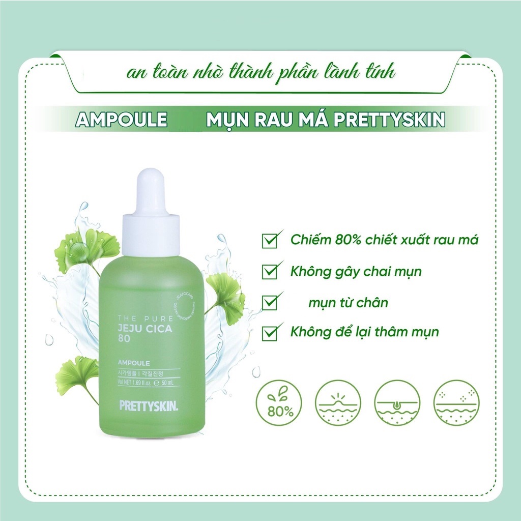 Tinh Chất Rau Má Cho Da Dầu Mụn Prettyskin The Pure Jeju Cica 80 Ampoule 50ml