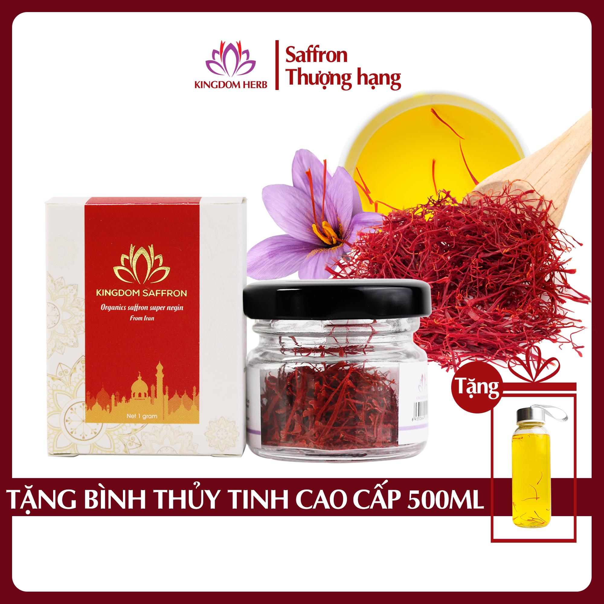 Saffron KingDom Nhụy Hoa Nghệ Tây Iran loại Super Negin thượng hạng (Hộp 1 gram)