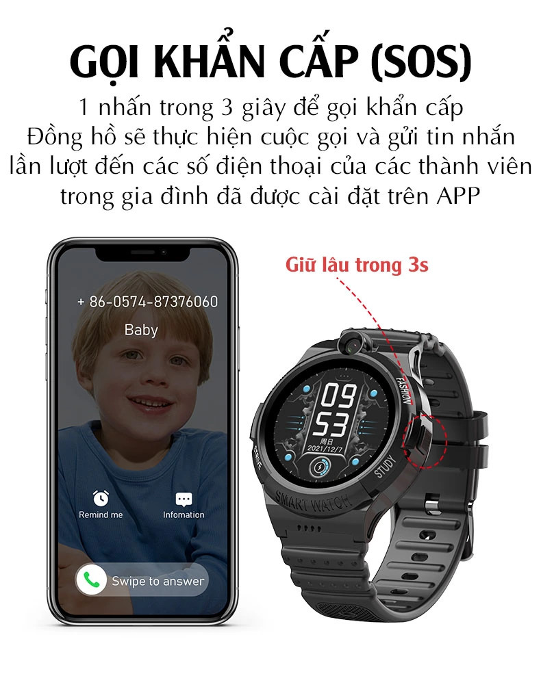 Đồng Hồ Định Vị KT25, Videocall, Chống Nước IP67, Sport ĐEN FULL