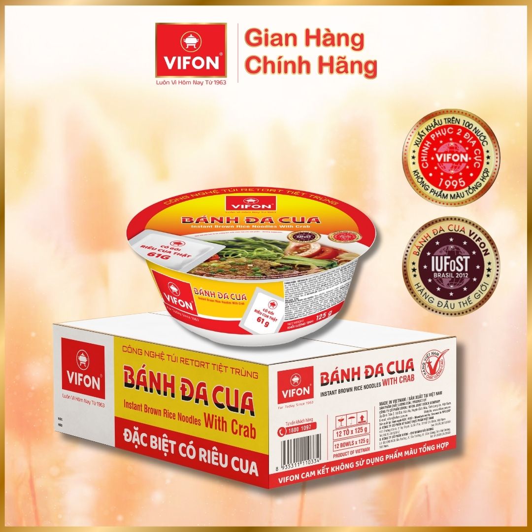 Thùng 12 Tô Vifon Bánh Đa Cua (125g / Tô)