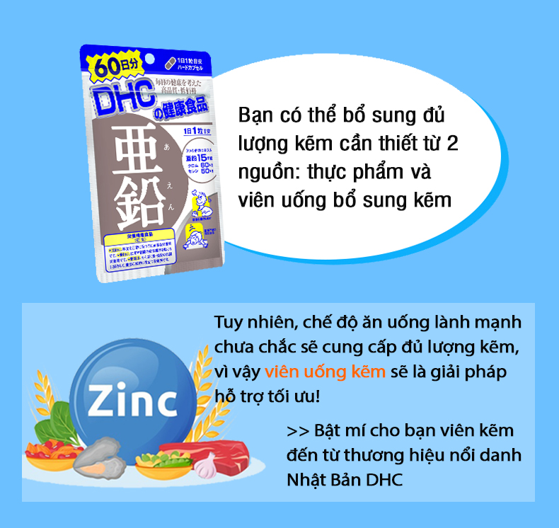 COMBO Tóc dài móng khỏe DHC Nhật Bản (Viên uống Kẽm + Viên uống Biotin) thực phẩm chức năng cải thiện da, tóc, móng JN-DHC-CB21