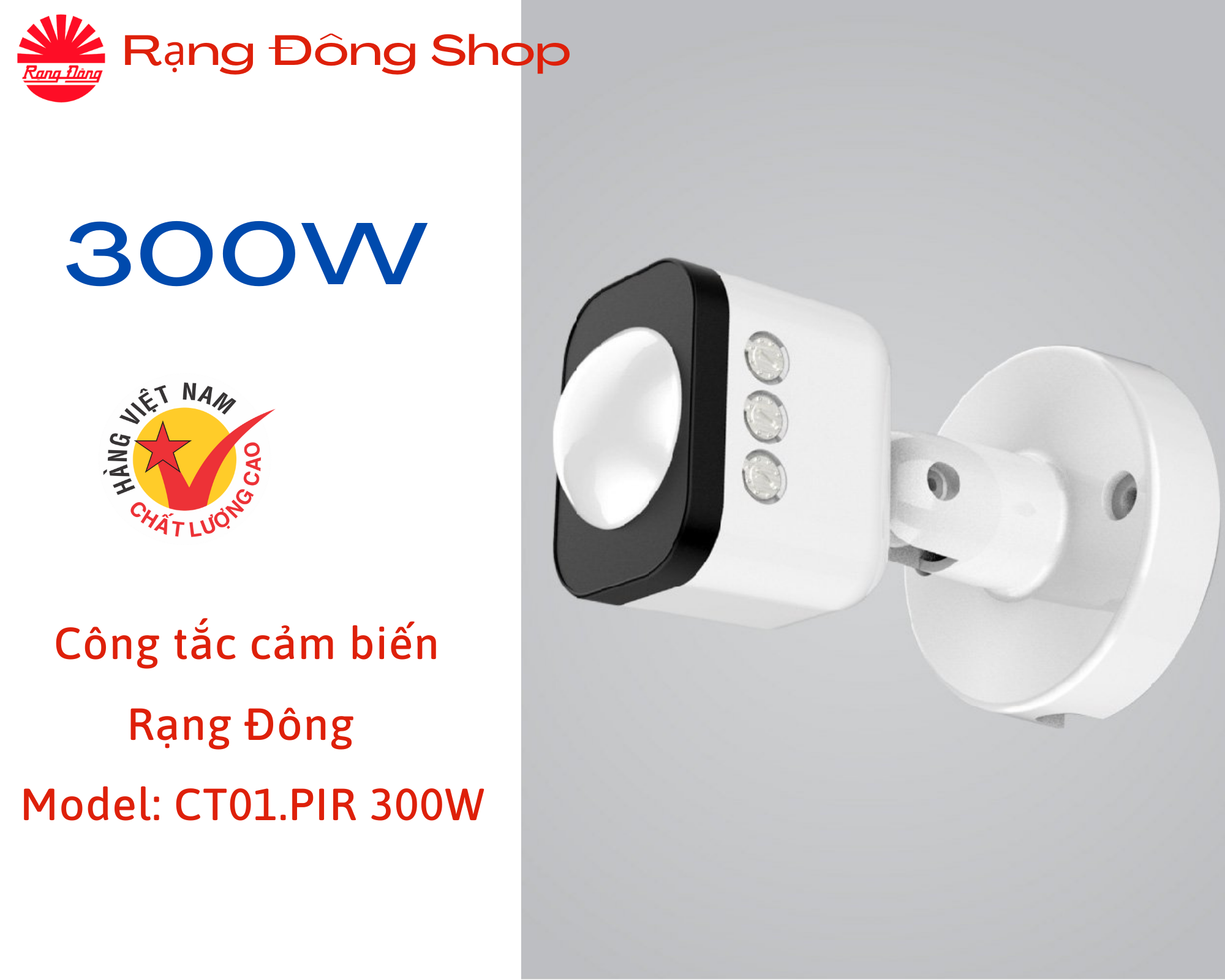 [Smart Rạng Đông] Công Tắc Cảm Biến Chuyển Động /Ánh Sáng Cao Cấp CT01 PIR 300W