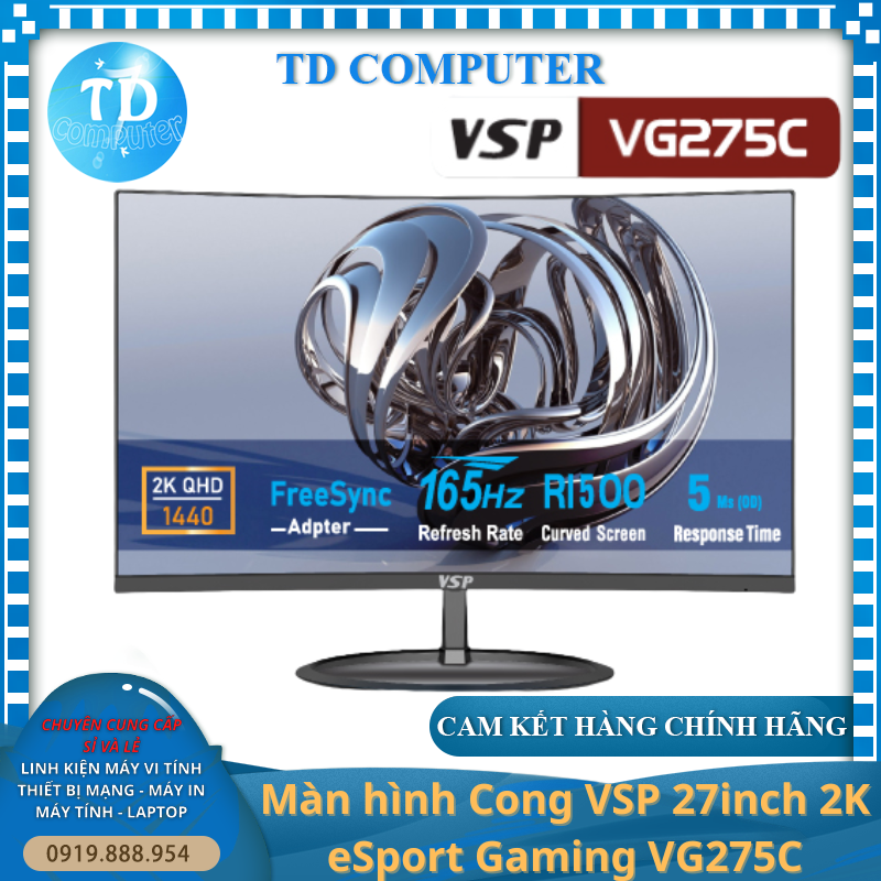 Màn hình VSP VG275C 27inch cong Gaming (27&quot; VA 2K 165Hz, HDMI+DisplayPort) - Hàng chính hãng TECH VISION phân phối