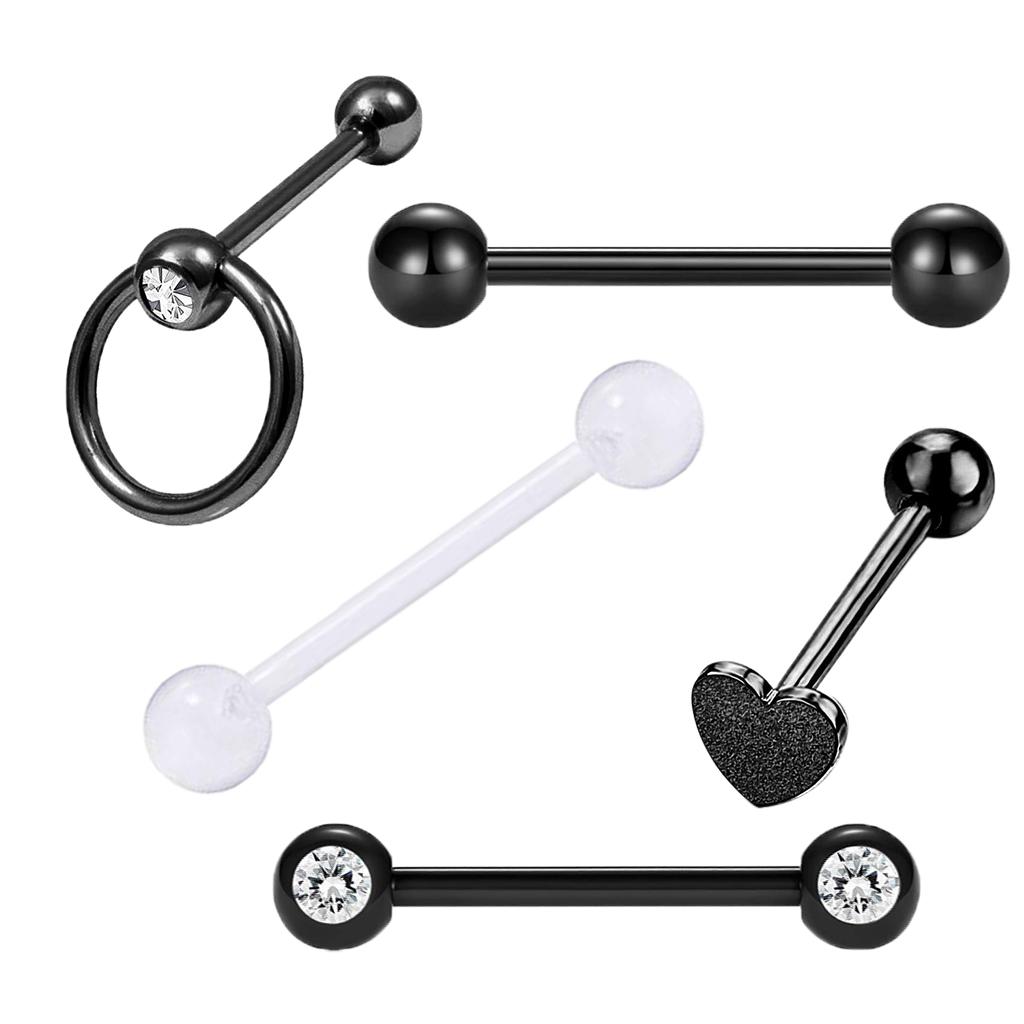 5 Pieces Stainless Steel Nose Lip Tongue Eyebrow Tragus Piercing Body Jewelry 14g for Women Men