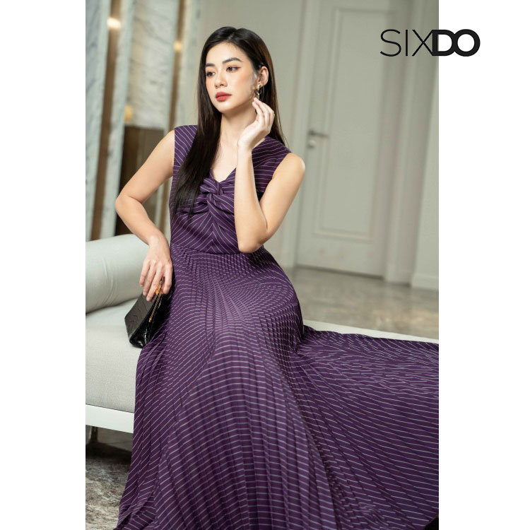 Đầm sát nách xòe xếp ly xoắn ngực thời trang SIXDO