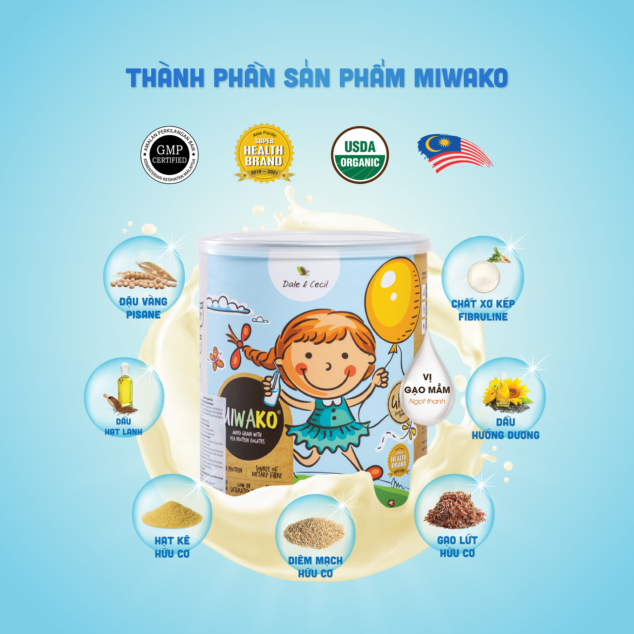 Sữa Hạt Miwako Vị Gạo Hộp 700g Malaysia Không Chứa Đậu Nành, Dinh Dưỡng Hữu Cơ Cho Trẻ Từ 1 Tuôi & Người Lớn Date 2025 - 24grains