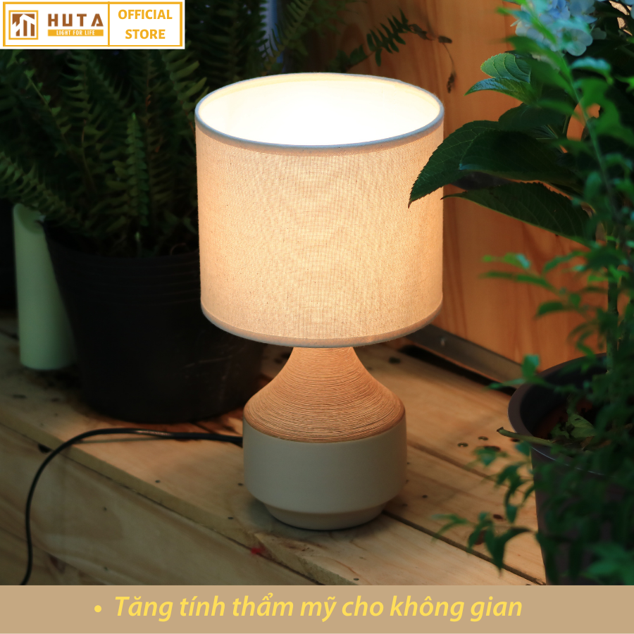 Đèn Ngủ Để Bàn Gốm Sứ Cao Cấp HUTA S14 Vân Màu Gỗ Độc Đáo Sang Trọng, Decor Trang Trí Phòng Ngủ, Khách Sạn, Đọc Sách Đầu Giường, Điều Chỉnh Độ Sáng, Ánh Sáng Vàng