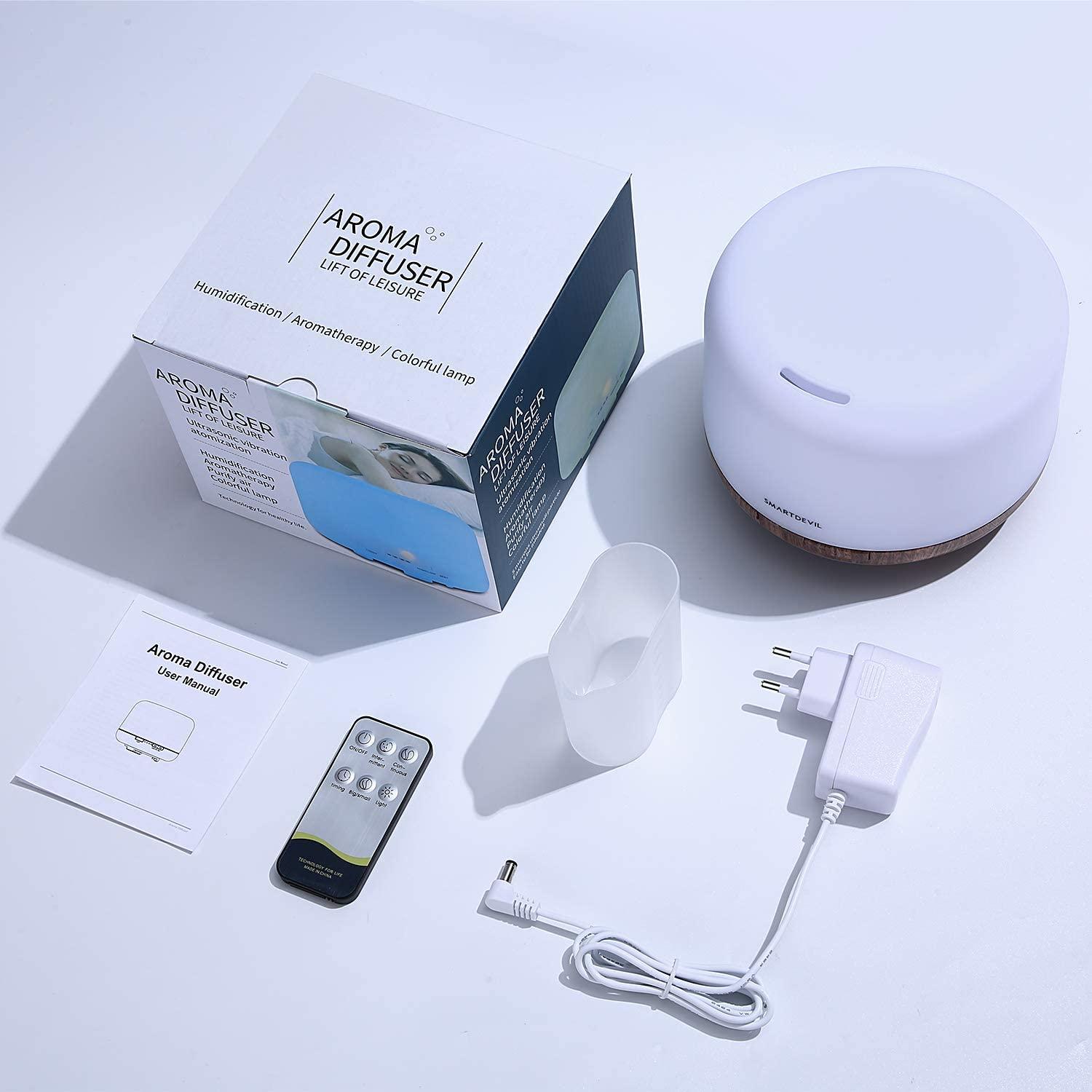 SmartDevil Hương Thơm Khuếch Tán Tinh Dầu Siêu Âm Thanh Máy Phun Sương Tạo Độ Ẩm Điều Khiển từ xa Máy Xông Phòng 7 Thay Đổi Màu Sắc và Tắt Máy Tự Động