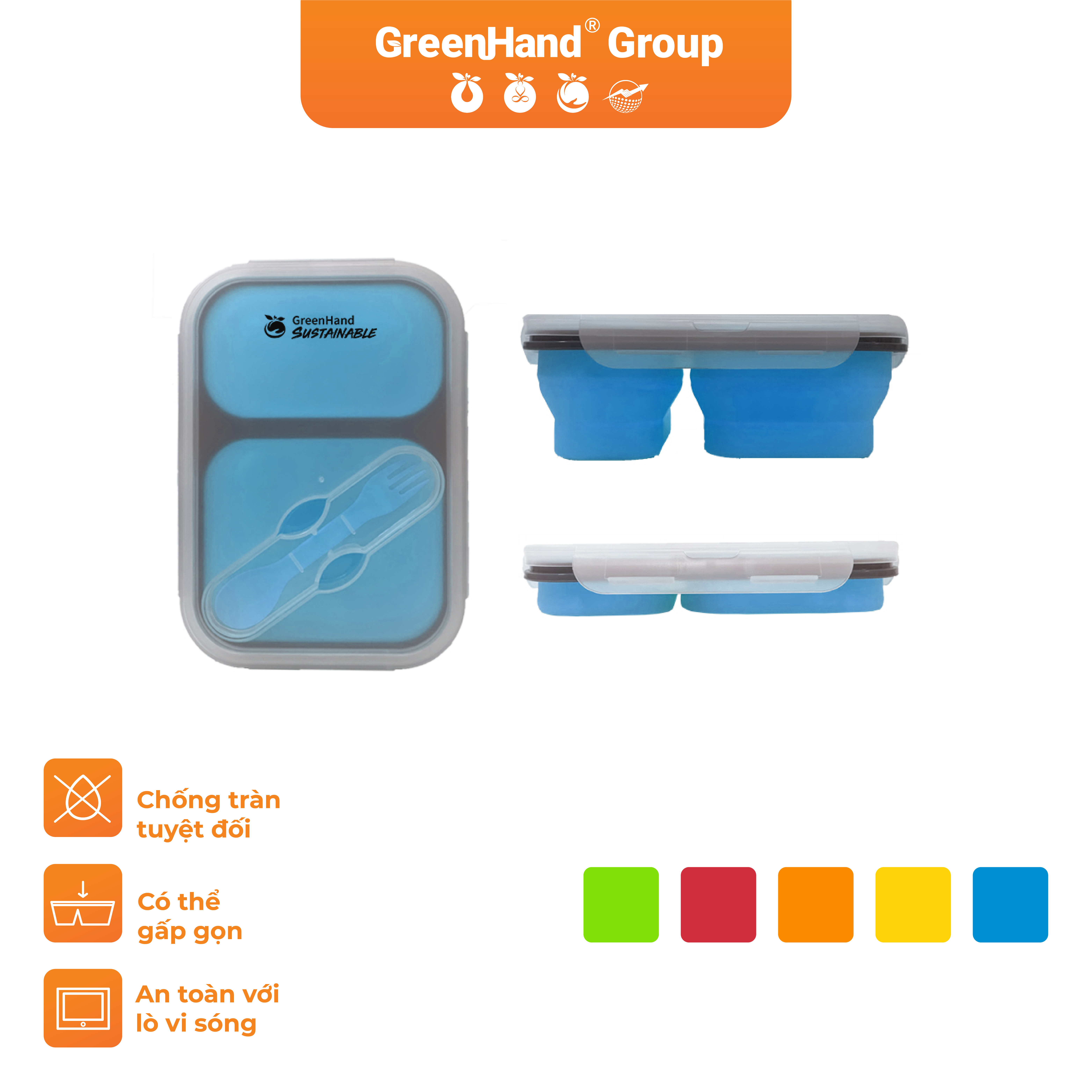 Hộp đựng thực phẩm Silicone GreenHand gấp gọn, đa năng, tiện lợi