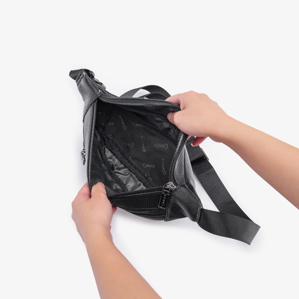 Túi Đeo Chéo Nam Túi Đeo Trước Ngực GENCE TZ01 Chất Liệu Da Bò Cao Cấp Màu Đen