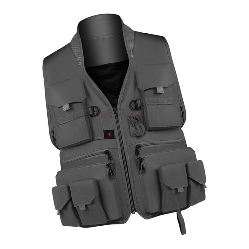 Multi Pocket Photography Hunting Fishing Vest Jacket Waistcoat Gray L