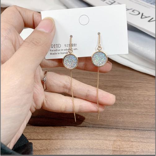 Bông tai Bạc 925 Phong Cách Hàn Quốc - HOA TAI ĐÍNH ĐÁ THẢ DÀI - ẢNH CHỤP THẬT