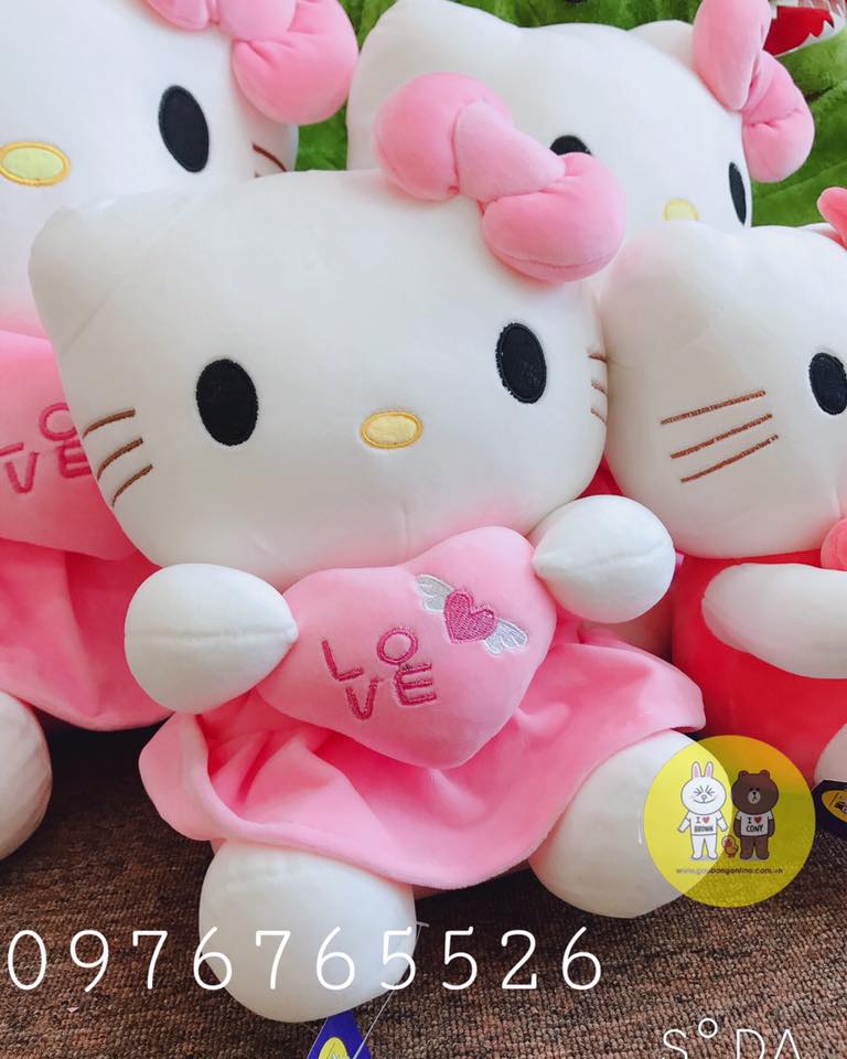 Gấu bông mèo Hello Kitty váy hồng kích thước 30-40-55cm