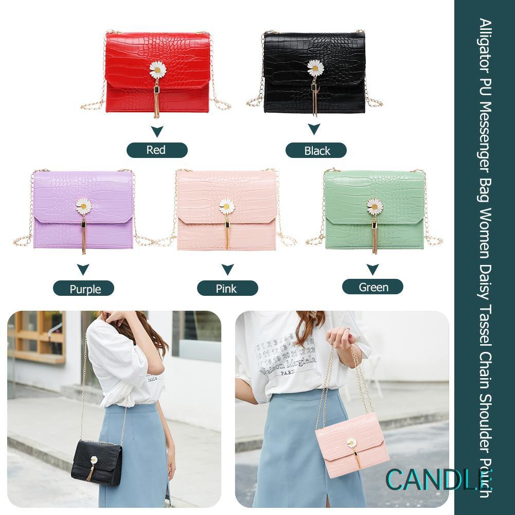 Túi Đeo Chéo Da Pu Họa Tiết Hoa Cúc Phối Tua Rua Thời Trang