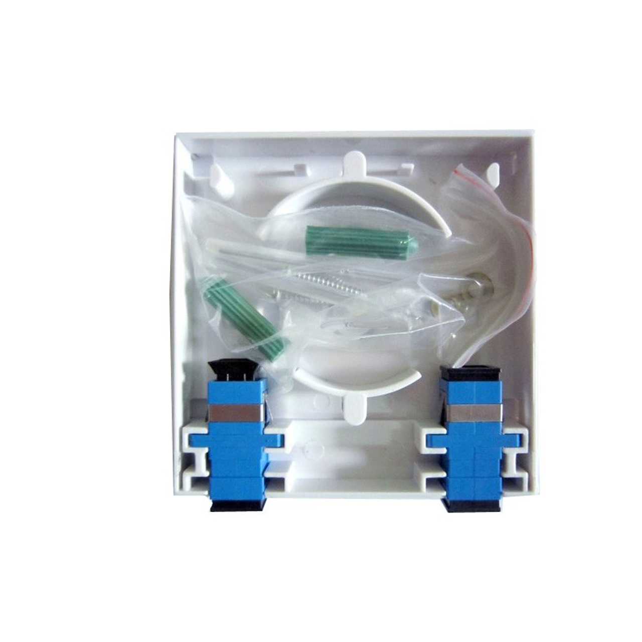 Hộp Phối Quang ODF 2FO đầy đủ phụ kiện dùng để bảo vệ mối hàn nối quang  ( Adapter, ống co nhiệt, dây hàn )