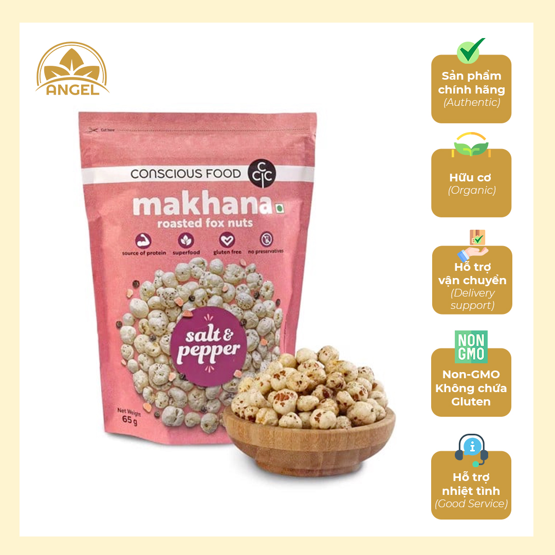 Hạt Sen Nổ phồng Makhana vị muối tiêu Pepper 65gr Hạt Fox Nut